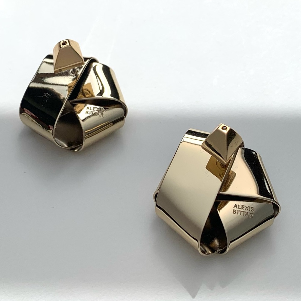 ALEXIS BITTAR • Roxbury Satin Brushed Gold Folded Metal Ribbon Post Earrings - Picture 7 of 12